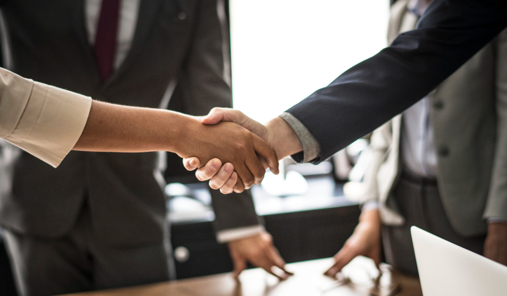 corporate shake hand business join team